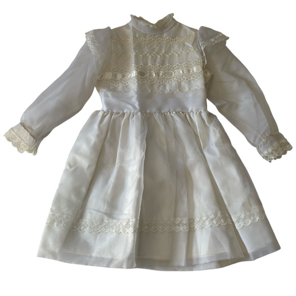 Vintage JCPenney 1st Communion Dress with Veil, Lace Trim, Long Sleeve, Size 6X - Picture 2 of 12